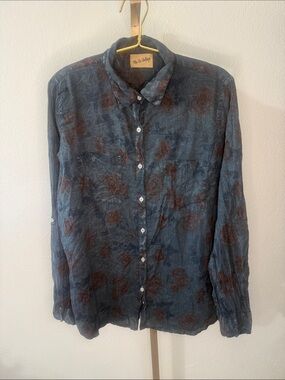 THE NU VINTAGE-Blue Floral Button-Up Shirt- Size XL